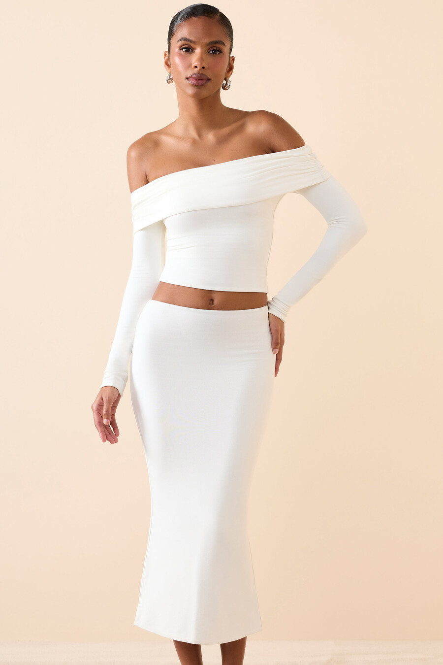 modalová midaxi sukně s středně vysokým pasem v bílé barvě