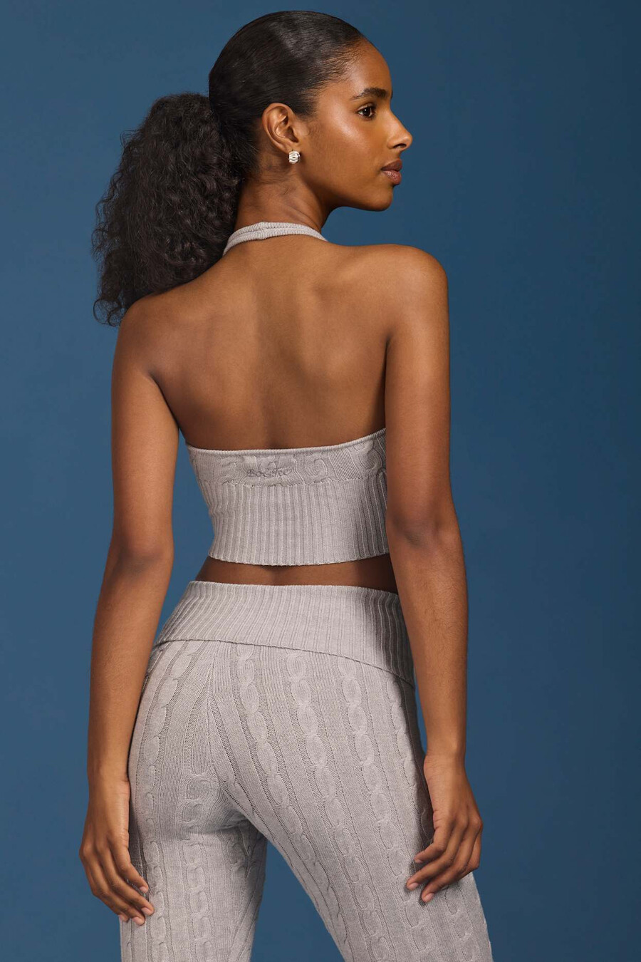 crop top s lemem a lemováním v šedé melírové barvě