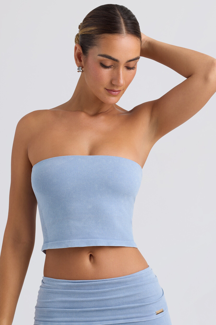 bandeau crop top v seprané modré barvě