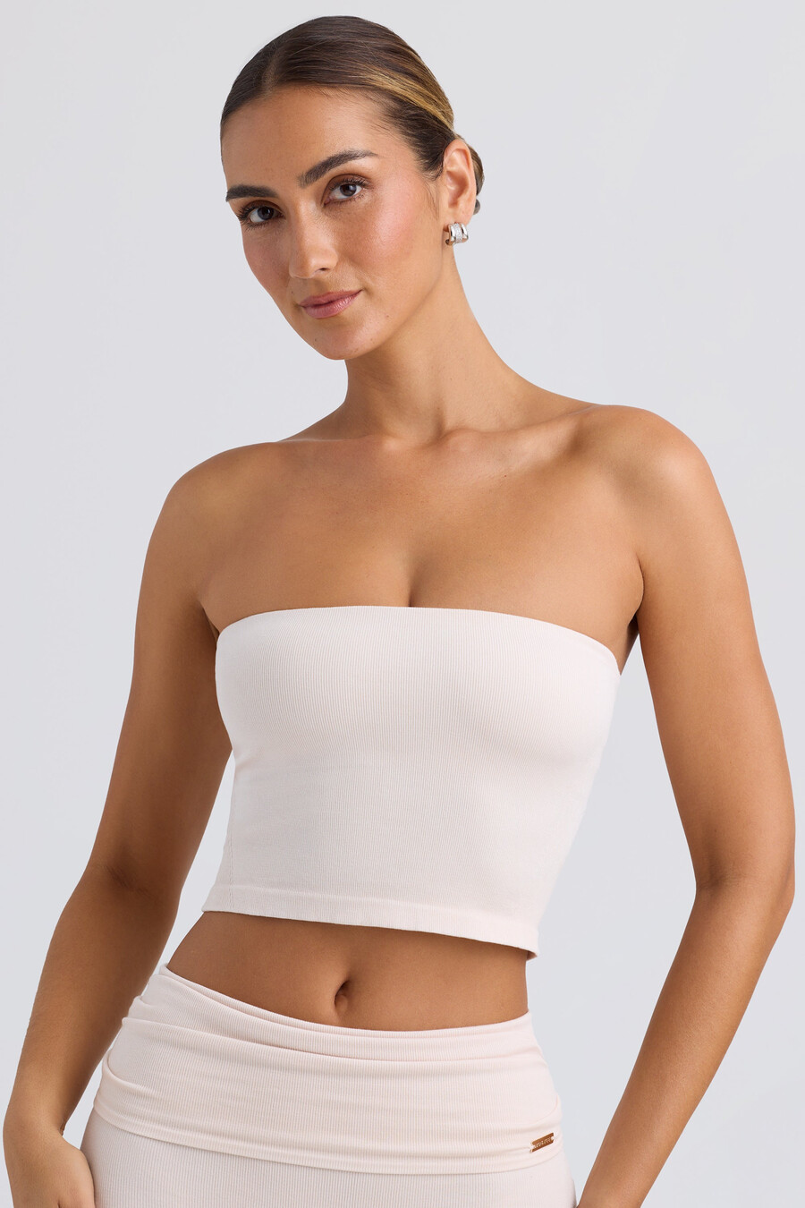 bandeau crop top v krémové barvě