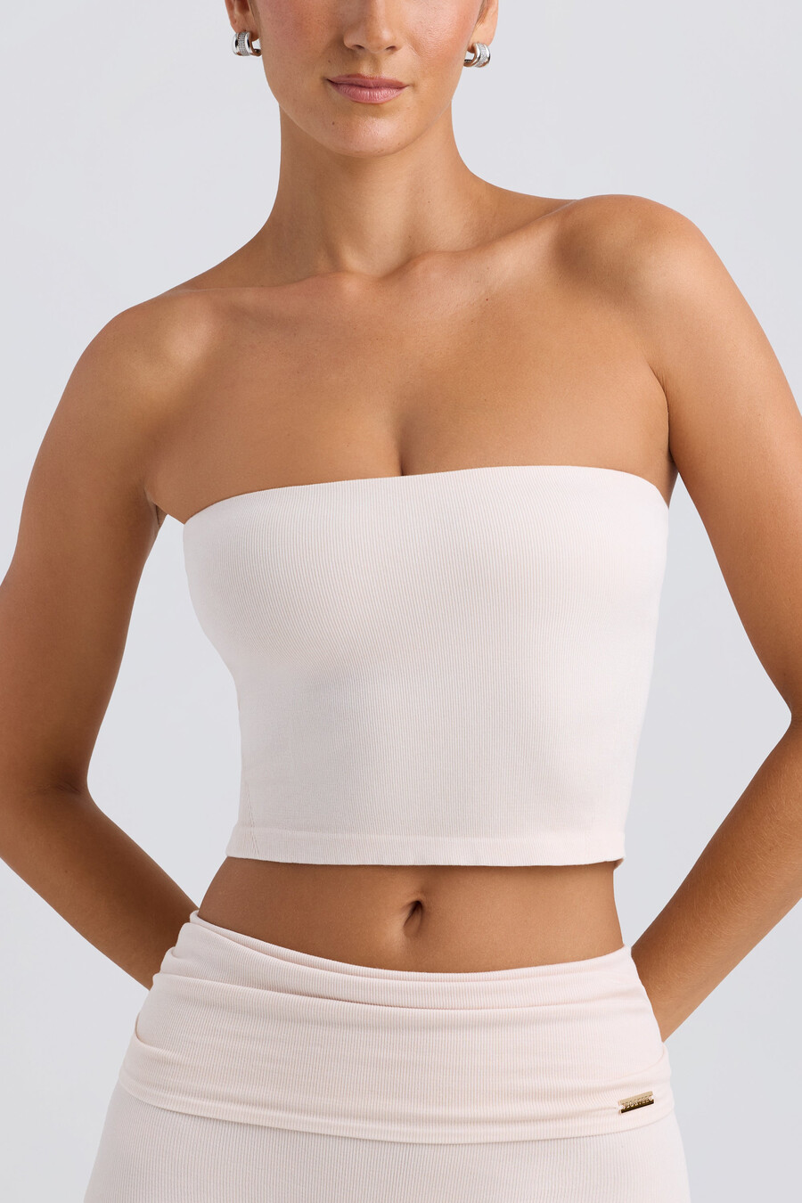 bandeau crop top v krémové barvě